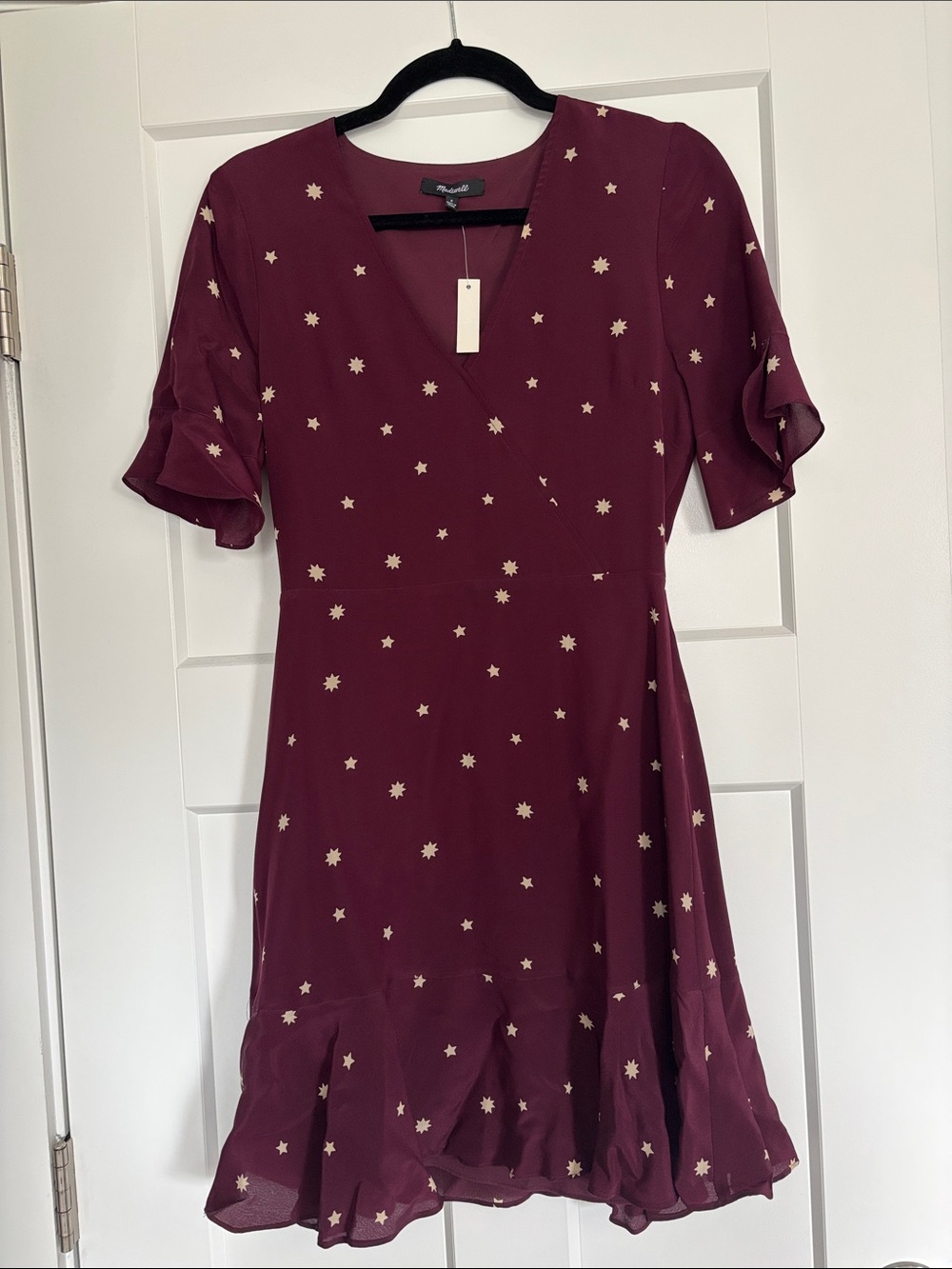 Madewell Burgundy Mini Dress with Cream Star Print Size 0